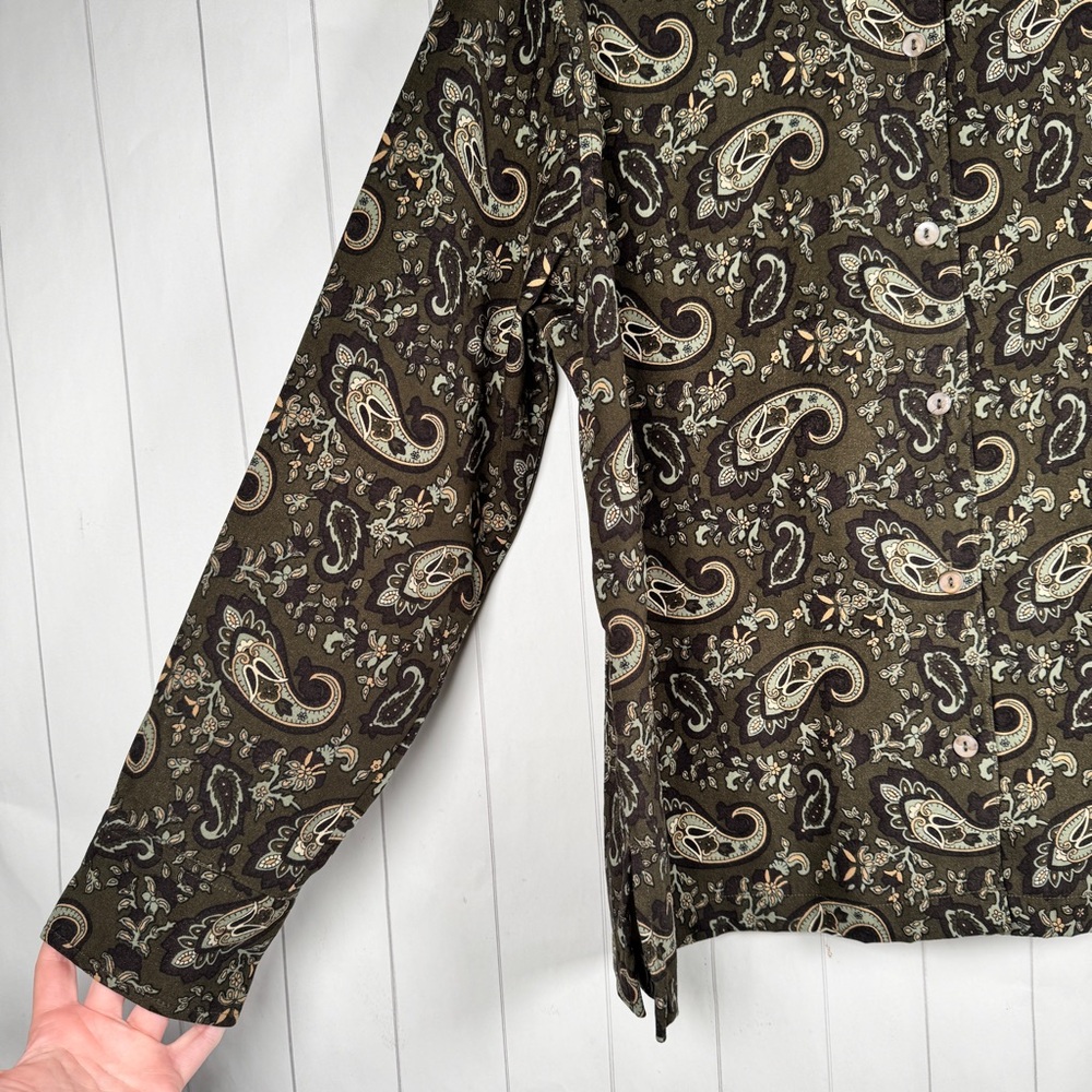 La Cabana Hawaiian Paisley Button Shirt Vaca Beach Top Velour Feel Green size XL - Picture 3 of 8